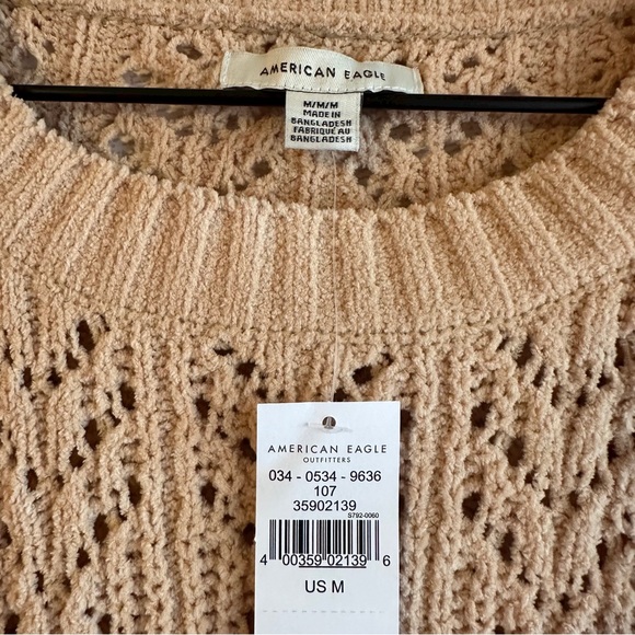 AE Open Knit Crew Neck Chenille Sweater Size Medium in Rosy - Picture 8 of 12